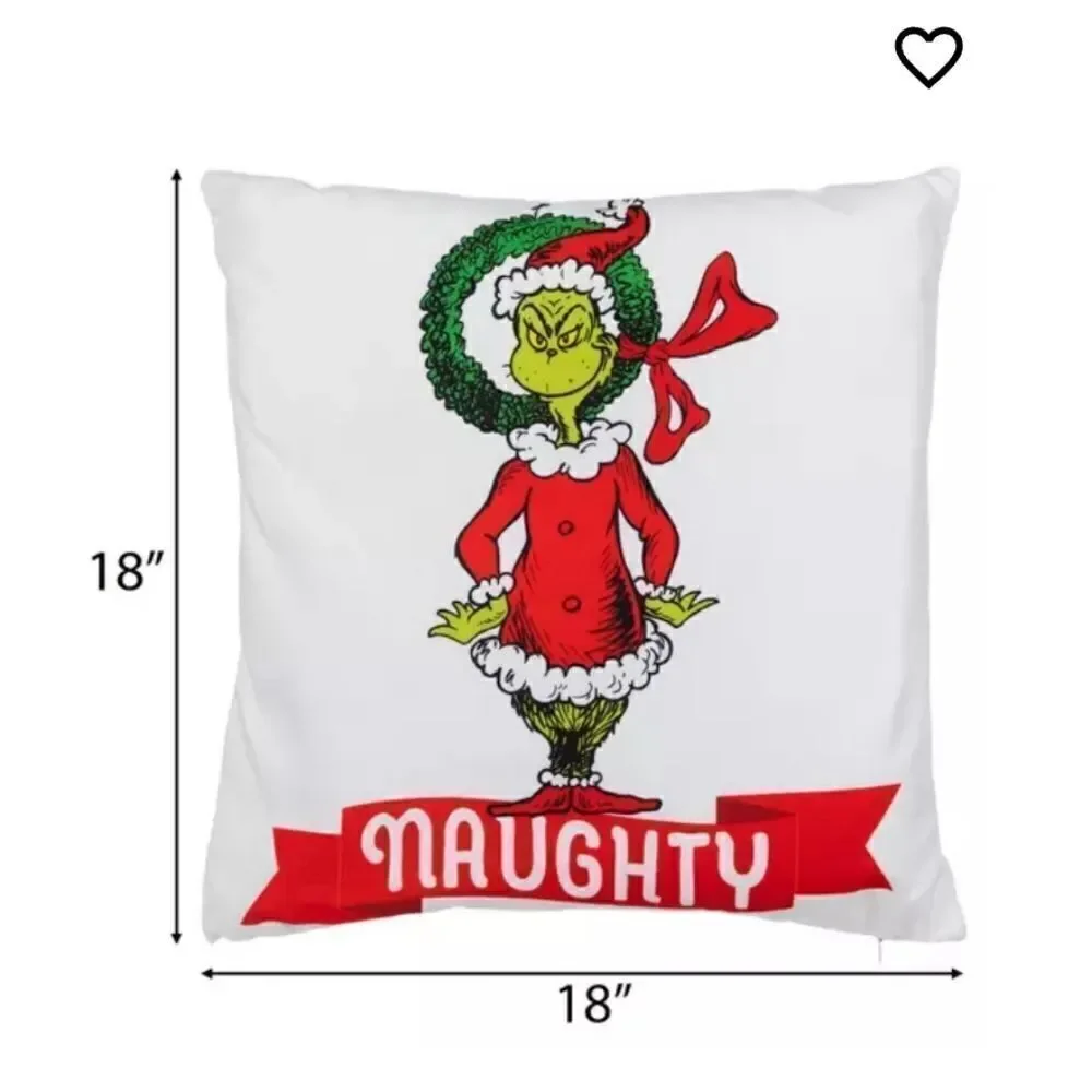 Nwt The Grinch Naughty Nice Reversible Holiday Christmas Pillow